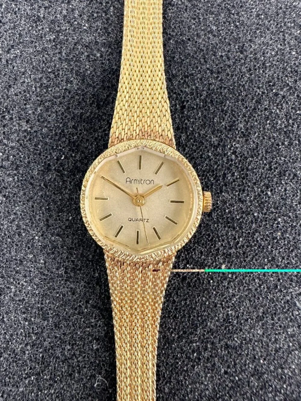 Vintage Armitron Watch Women Gold Tone Small Dial 17MM New Battery 7.5 Inch
